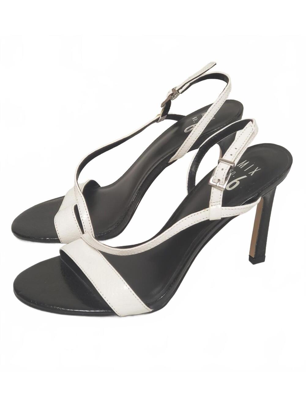 Mix No.6 Black & White Open Toe Ankle Strap Heels Sandals Sz 8.5M-US